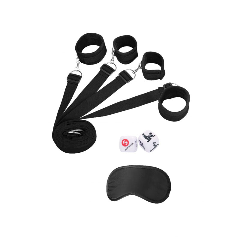 OUCH! Black & White Bed Bindings Restraint System - Black Restraints