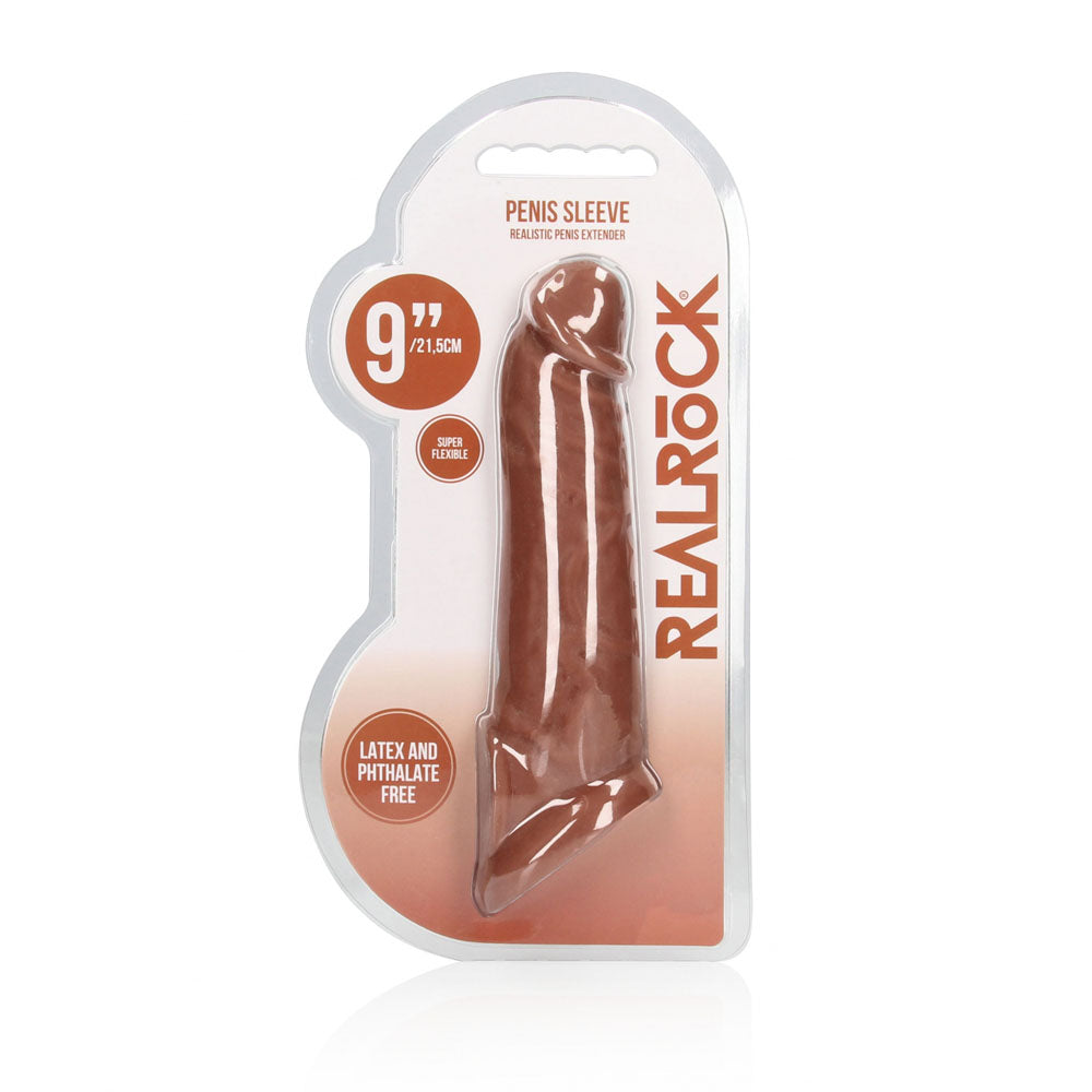 REALROCK 9'' Realistic Penis Extender with Rings - Tan - Tan 22.9 cm Penis Extension Sleeve