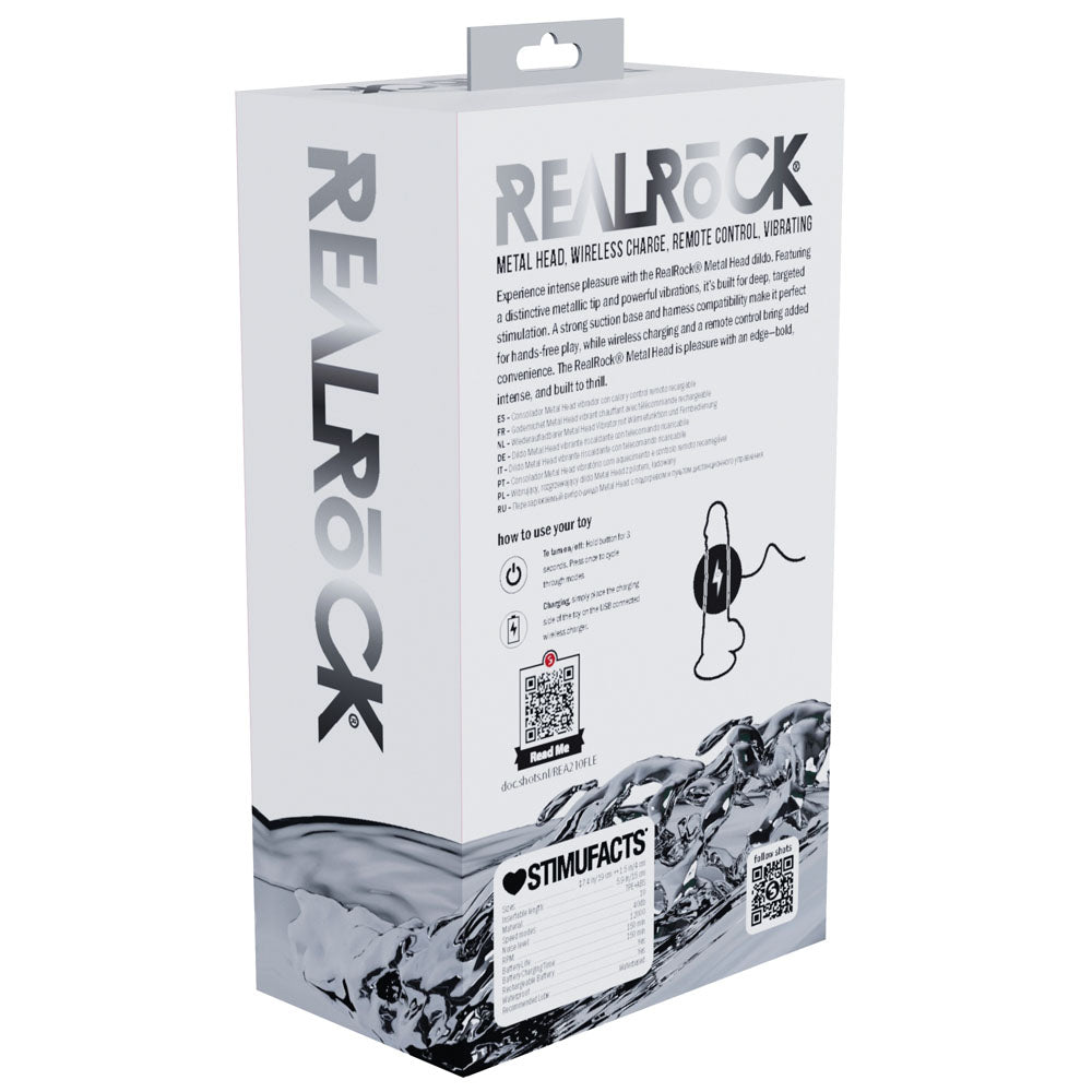 REALROCK Metal Head 7'' Rechargeable Dildo - Flesh - Flesh 19 cm USB Rechargeable Vibrating Dildo with Metal Head and Wireless Remote