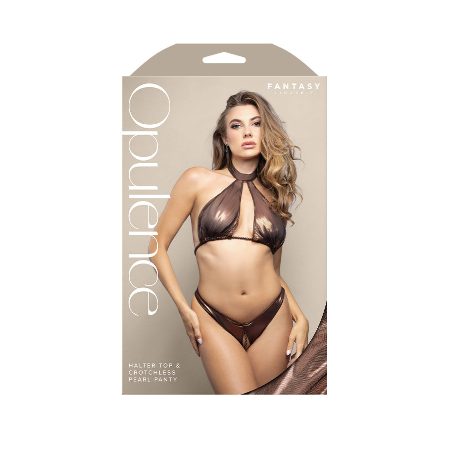 OPULENCE Halter Top & Crotchless Pearl Panty ML - Chocolate - M/L Size