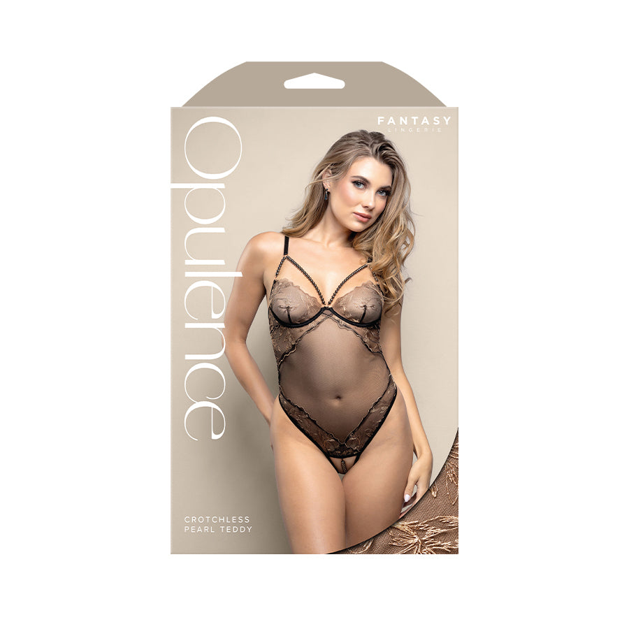 OPULENCE Crotchless Pearl Teddy ML - Black - M/L Size