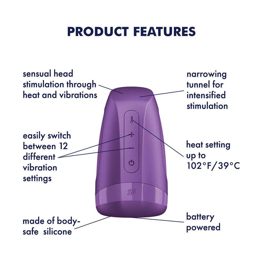 Satisfyer Men Heat Vibration - Battery Series - Purple Heating and Vibrating Masturbator