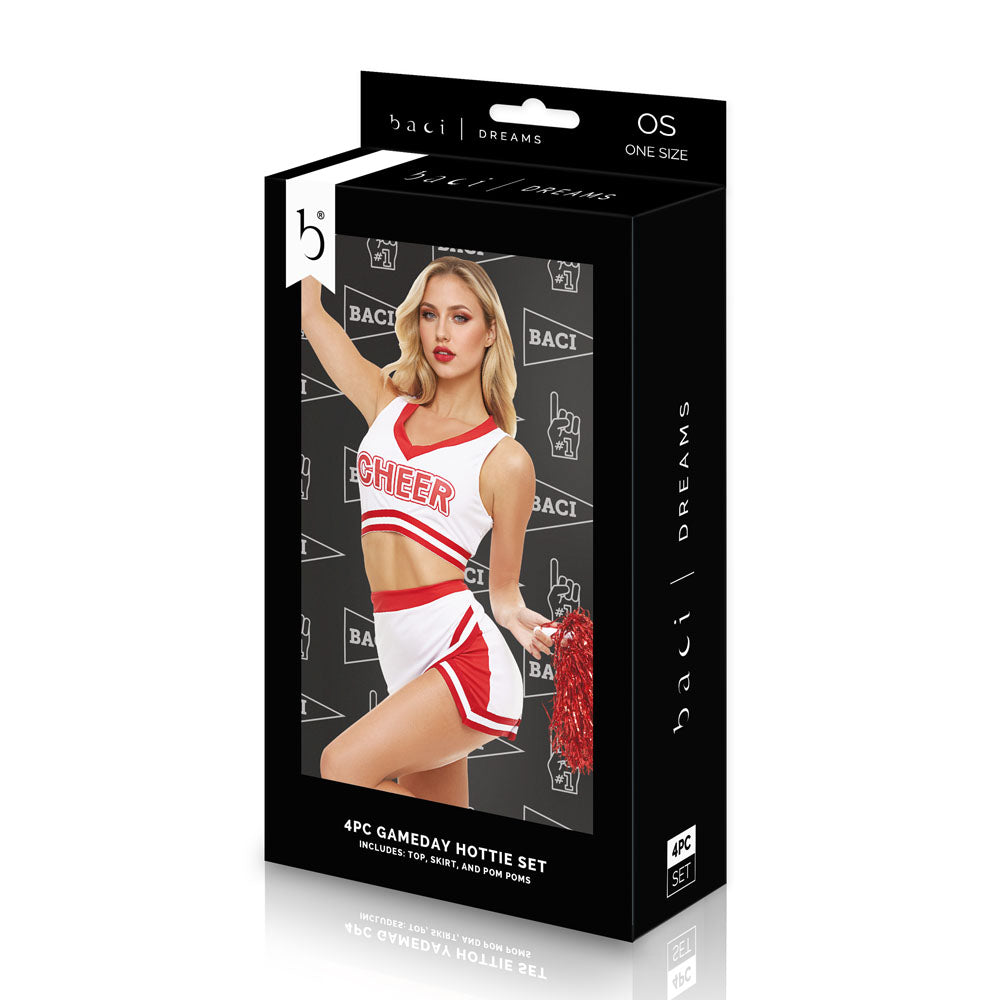 BACI DREAMS Gameday Hottie Set - White/Red Cheerleader Costume - One Size