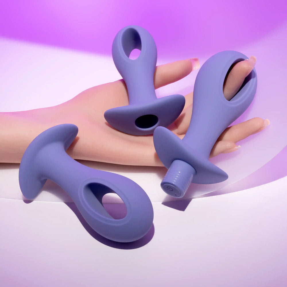 Evolved HOLE PUNCH PLUG SET - Purple Butt Plugs with Interchangeable Bullet - Set of 3 Sizes