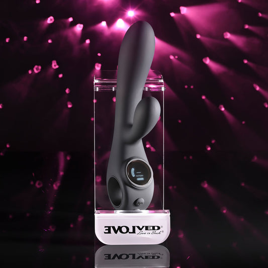 Evolved BLACK MAGIC - Black 20 cm USB Rechargeable Rabbit Vibrator with LED Screen