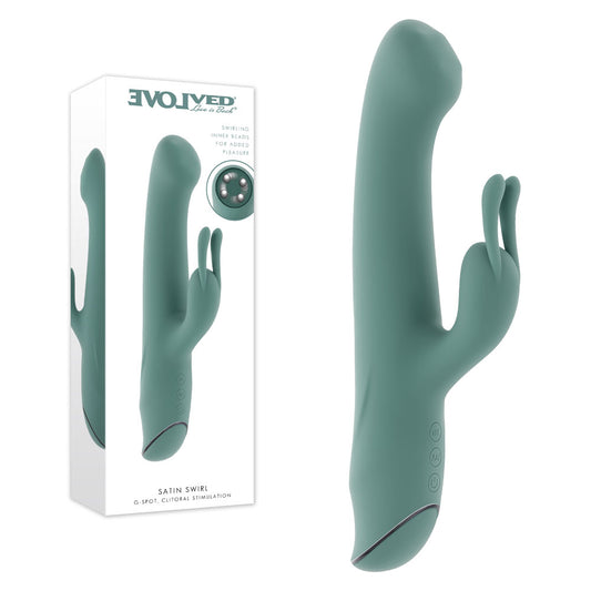 Evolved SATIN SWIRL - Green 23 cm USB Rechargeable Rabbit Vibrator with Swirling Head