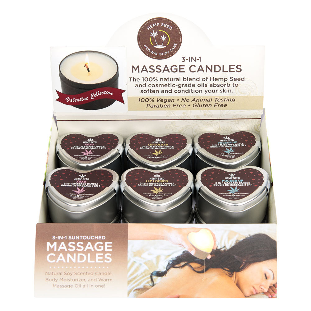 EB Hemp Seed Lovers Heart Candle Display - Counter Display of 12 and Tester