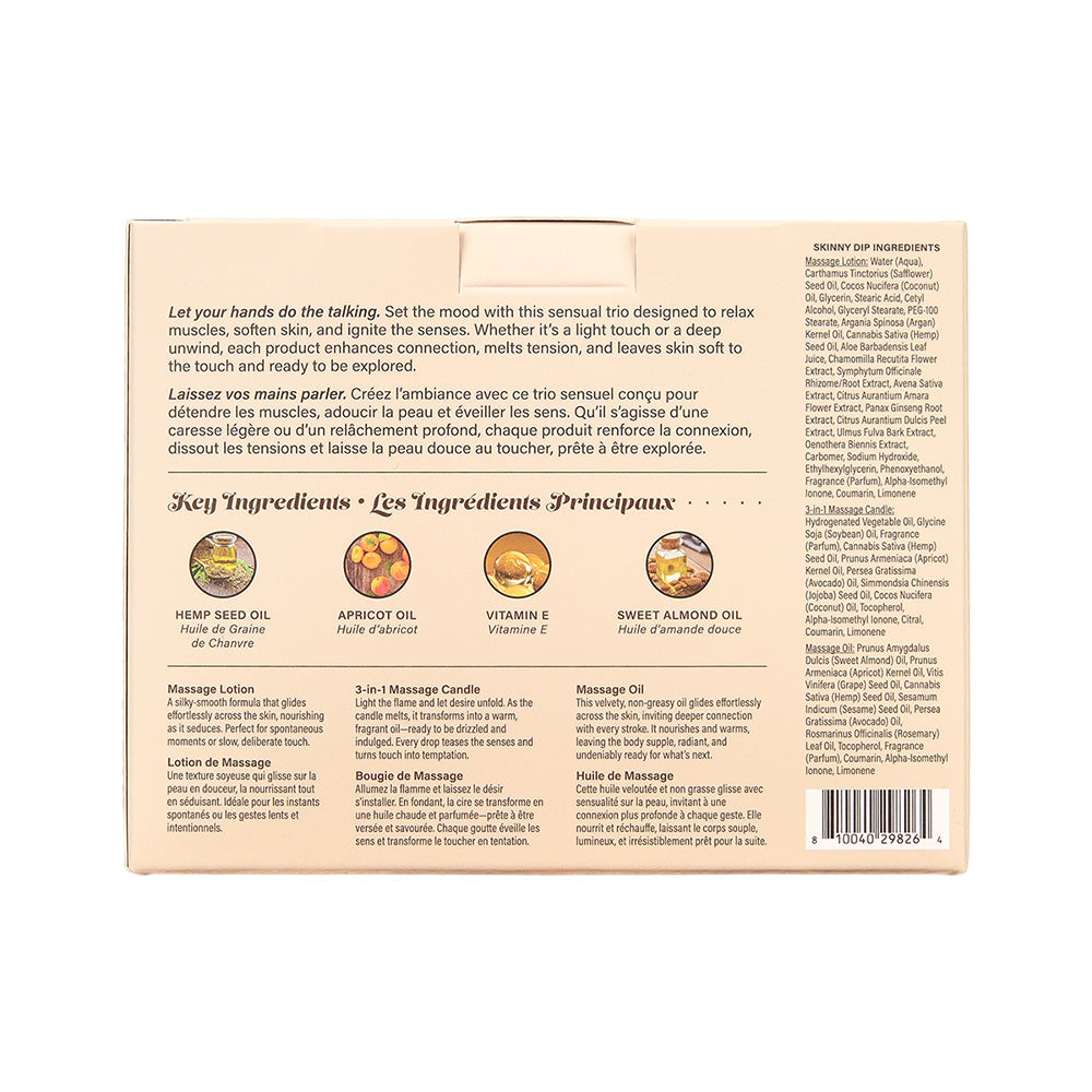 Hemp Seed Tranquility Trio - Skinny Dip - Skinny Dip Scented Massage & Caress Kit - 3 Piece Kit