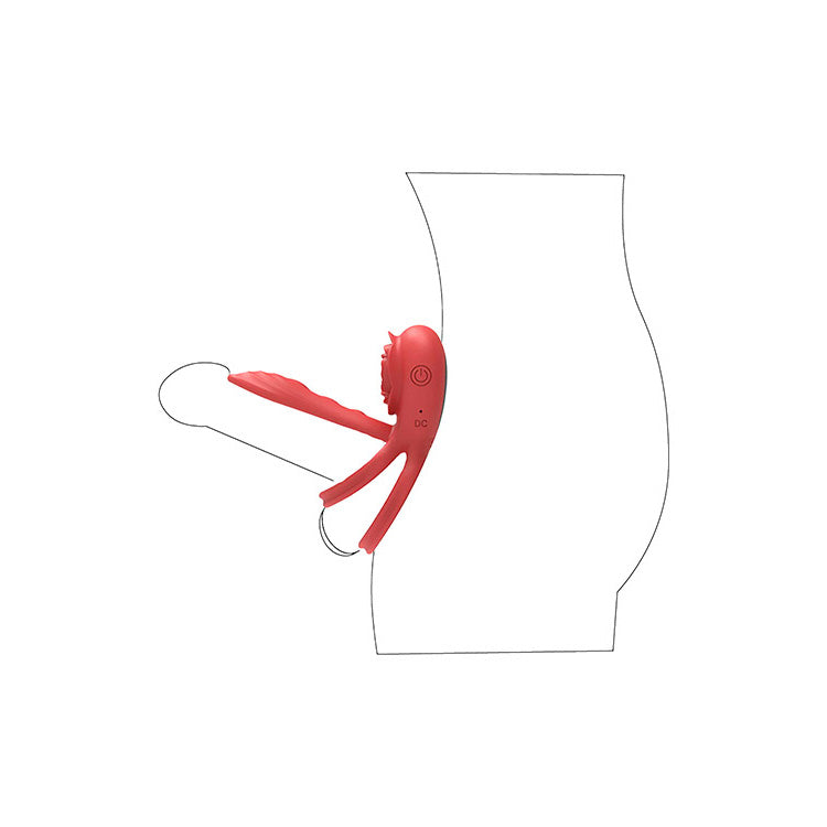Adam & Eve VIBRATING ROSE GIRTH ENHANCER - Red USB Rechargeable Vibrating Cock & Ball Rings