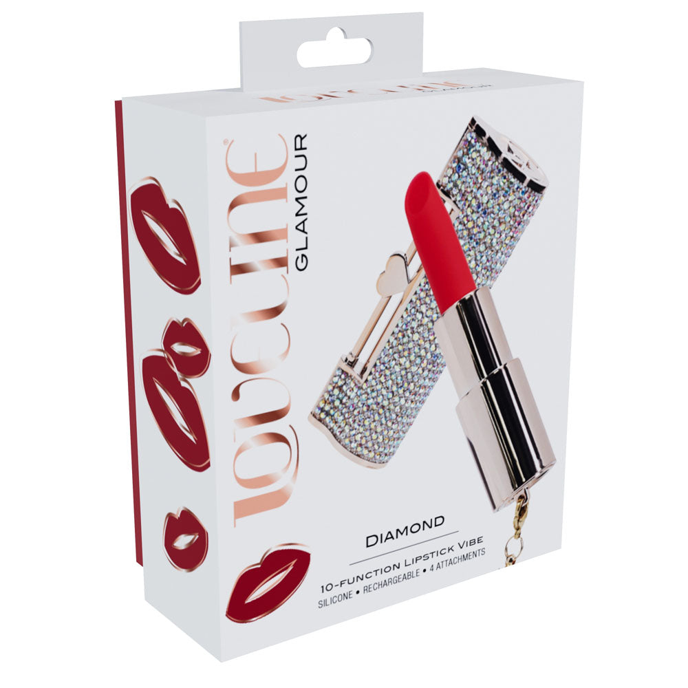 LOVELINE Diamond - Red - Red 8.3 cm USB Rechargeable Lipstick Vibrator