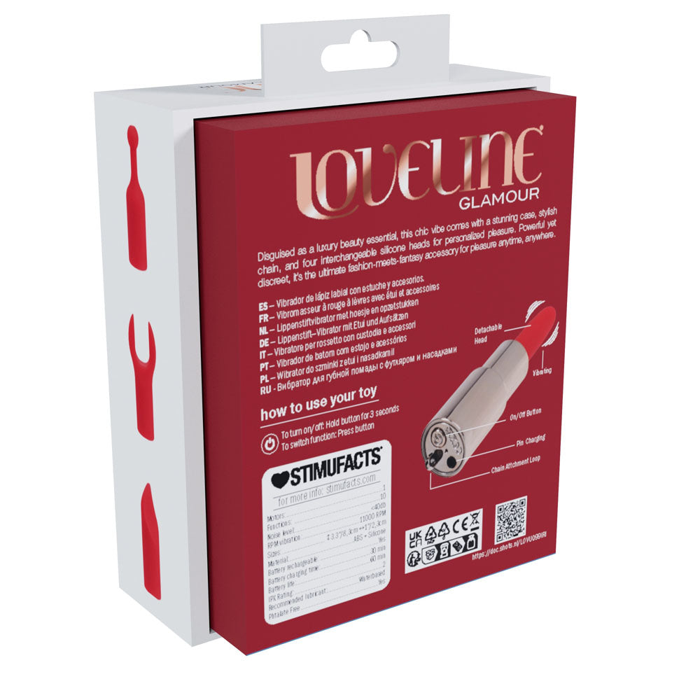 LOVELINE Sparkle - Red 8.3 cm USB Rechargeable Lipstick Vibrator