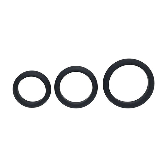 LEVELZ Wide O Silicone Cock Ring Set of 3 - S/M/L - Black Cock Rings - Set of 3 Sizes