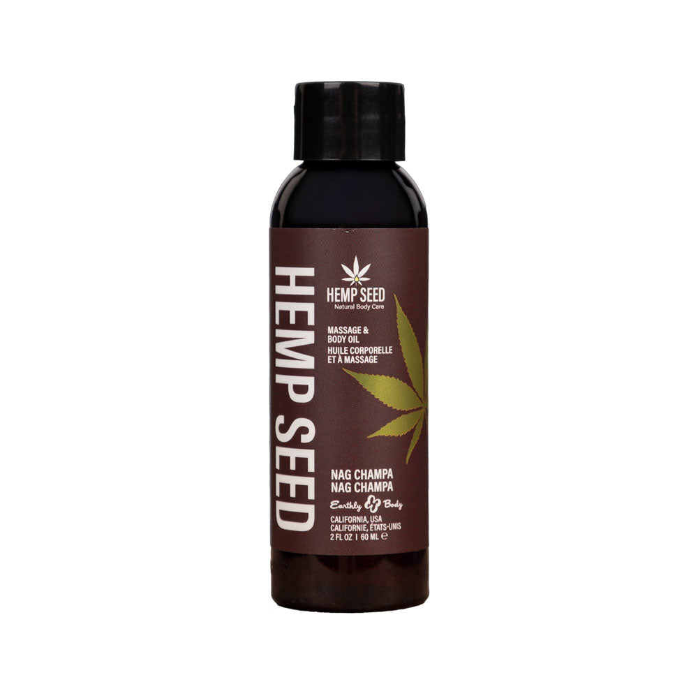 Hemp Seed Massage & Body Oil - Nag Champa (East Indian Incense) Scented - 59 ml Bottle