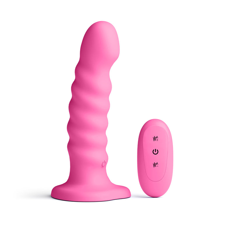 Colours Ribbed - 6'' Vibrating Dildo - Pink - Pink 16.5 cm USB Rechargeable Vibrating Dildo with Wireless Remote