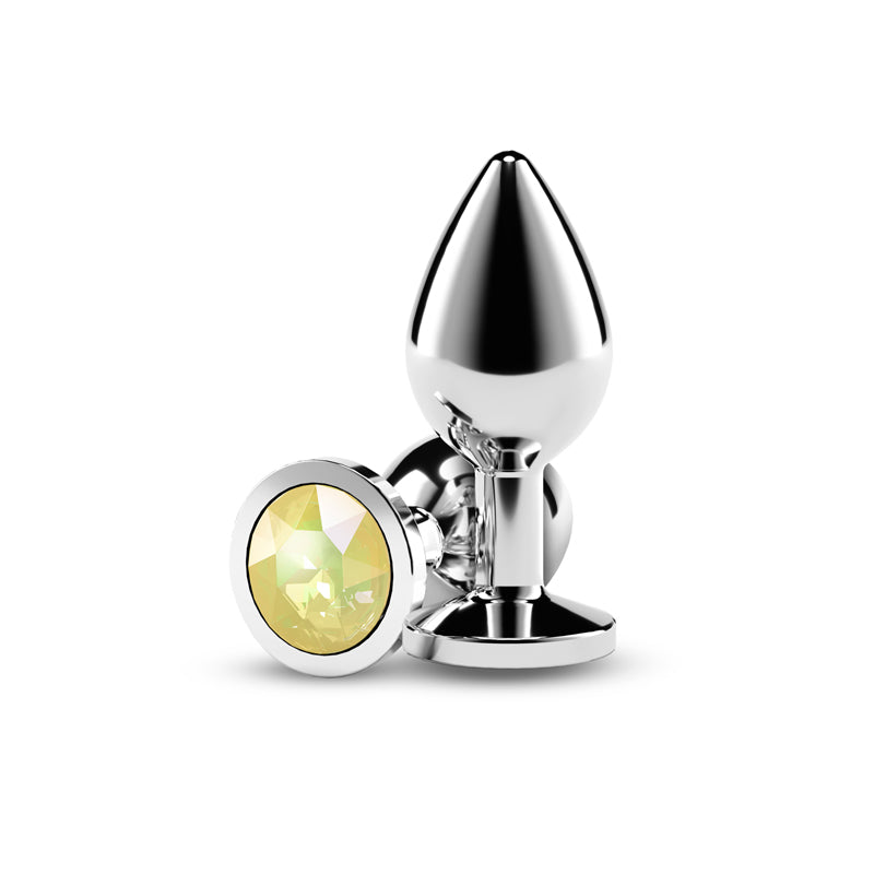 Rear Assets Silver - Medium - Yellow Gem - Silver Medium Metal Butt Plug with Yellow Gem Base
