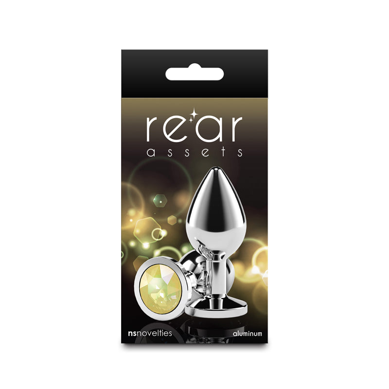 Rear Assets Silver - Medium - Yellow Gem - Silver Medium Metal Butt Plug with Yellow Gem Base