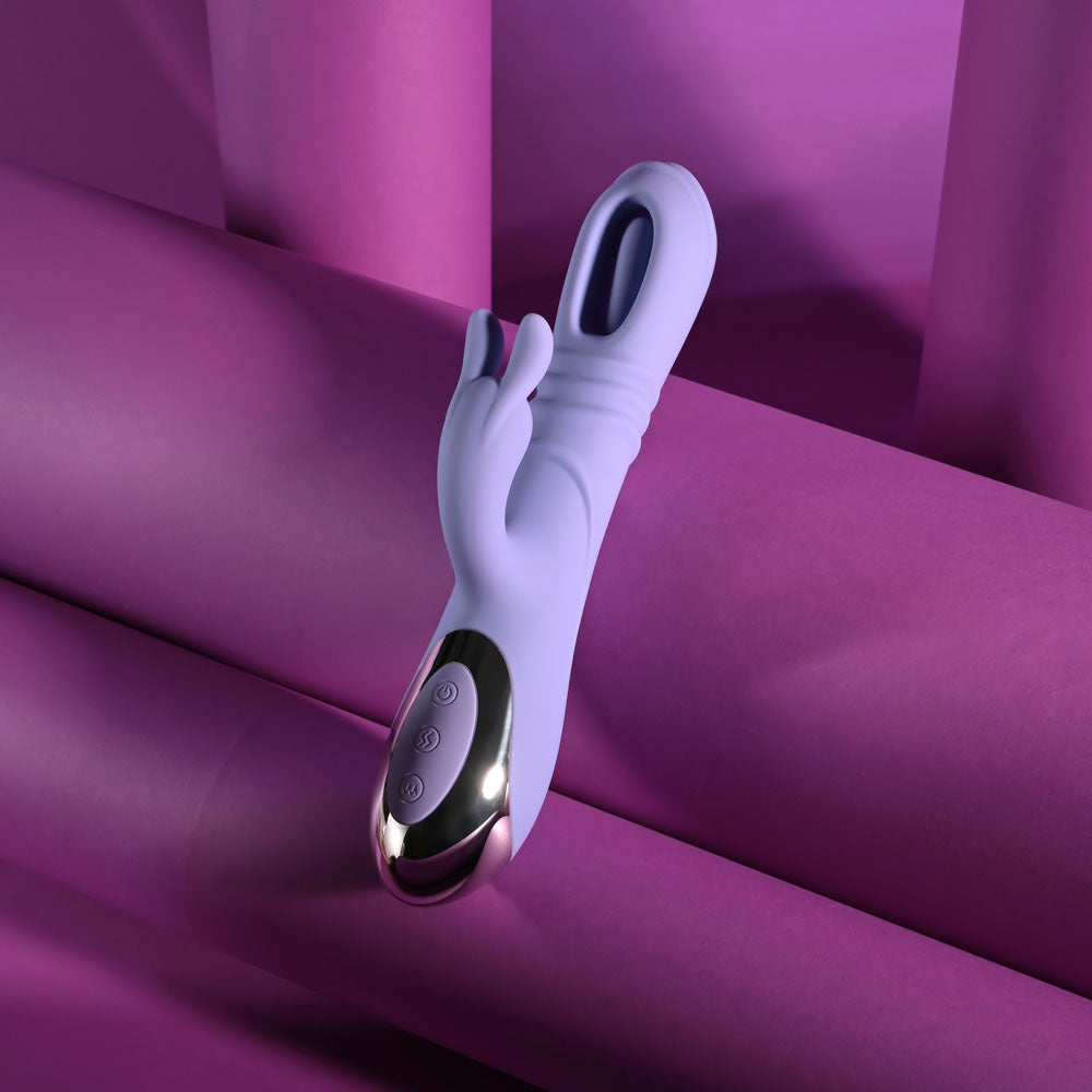 Playboy Pleasure TAP ME IN - Purple 24.2 cm USB Rechargeable Rabbit Vibrator with Tapping Shaft