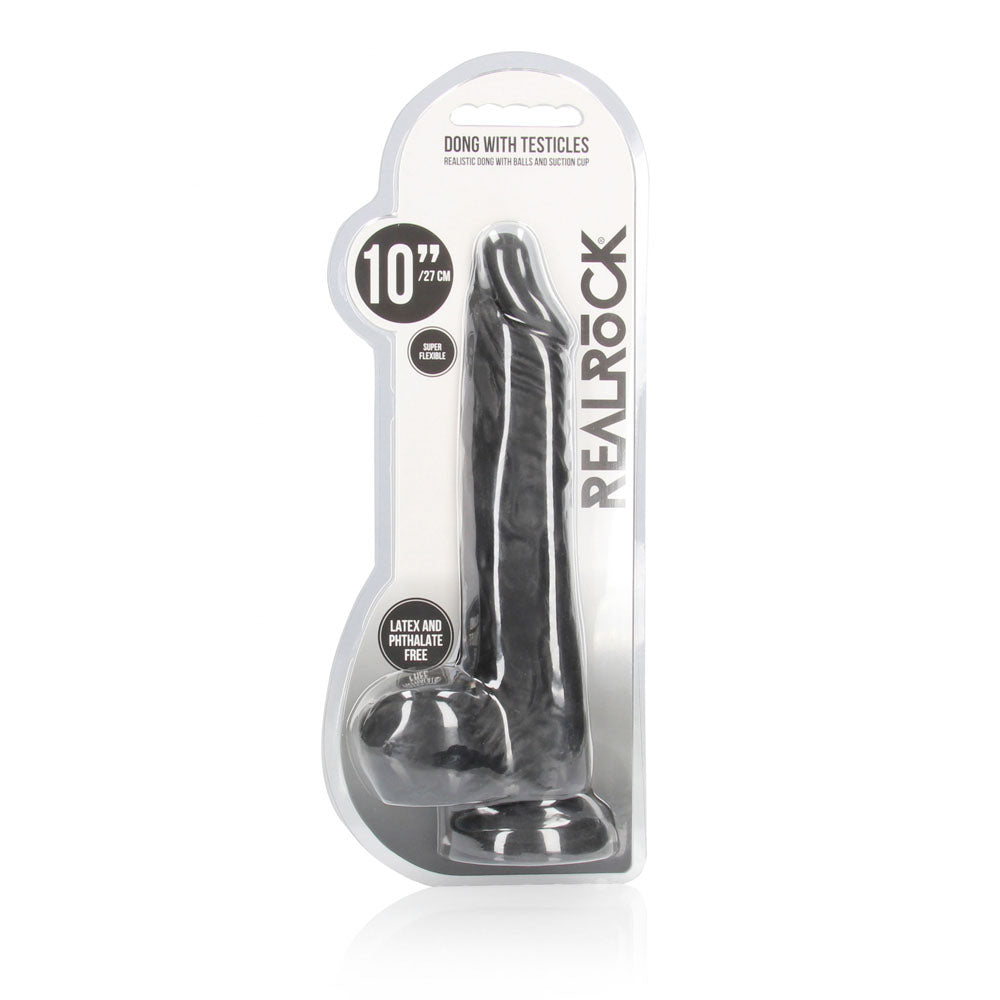 REALROCK 10'' Realistic Dong with Balls - Black - Black 25.4 cm Dong