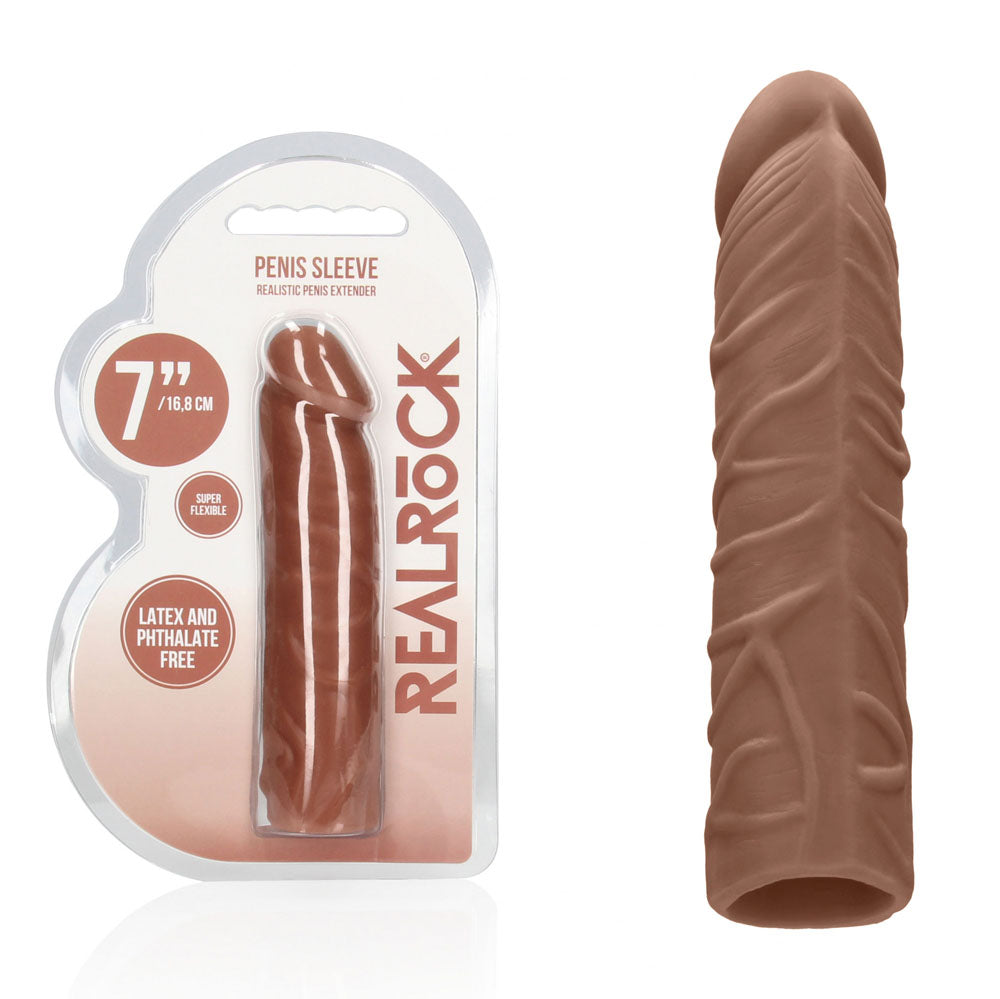 REALROCK 7'' Penis Extender - Tan - Tan 17.8 cm Penis Extension Sleeve