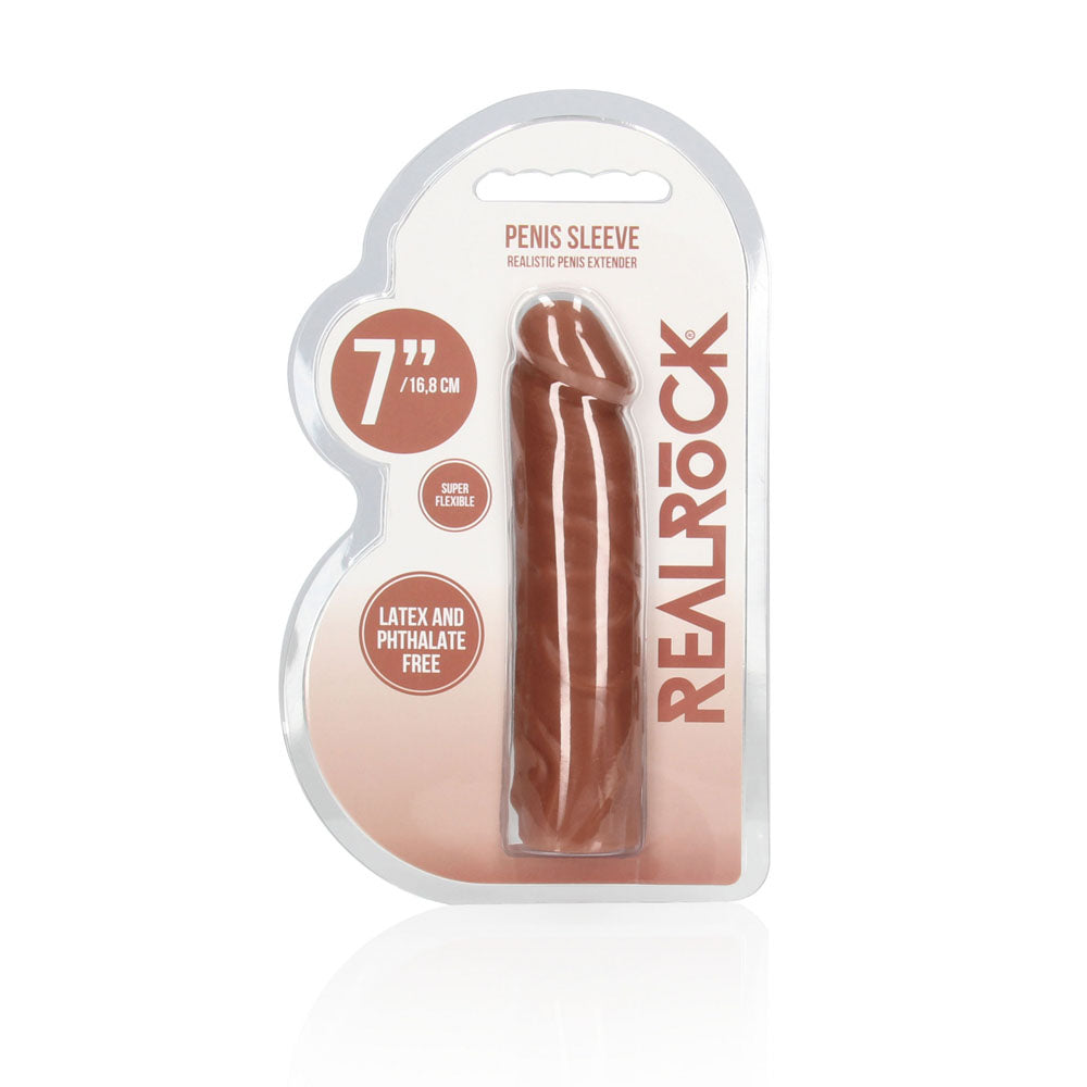 REALROCK 7'' Penis Extender - Tan - Tan 17.8 cm Penis Extension Sleeve