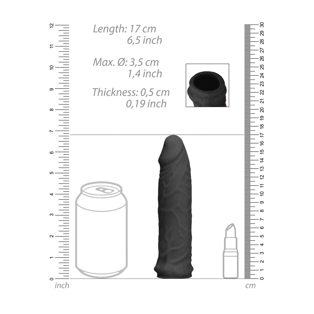 REALROCK 6'' Realistic Penis Sleeve - Black - Black 15.2 cm Penis Extension Sleeve