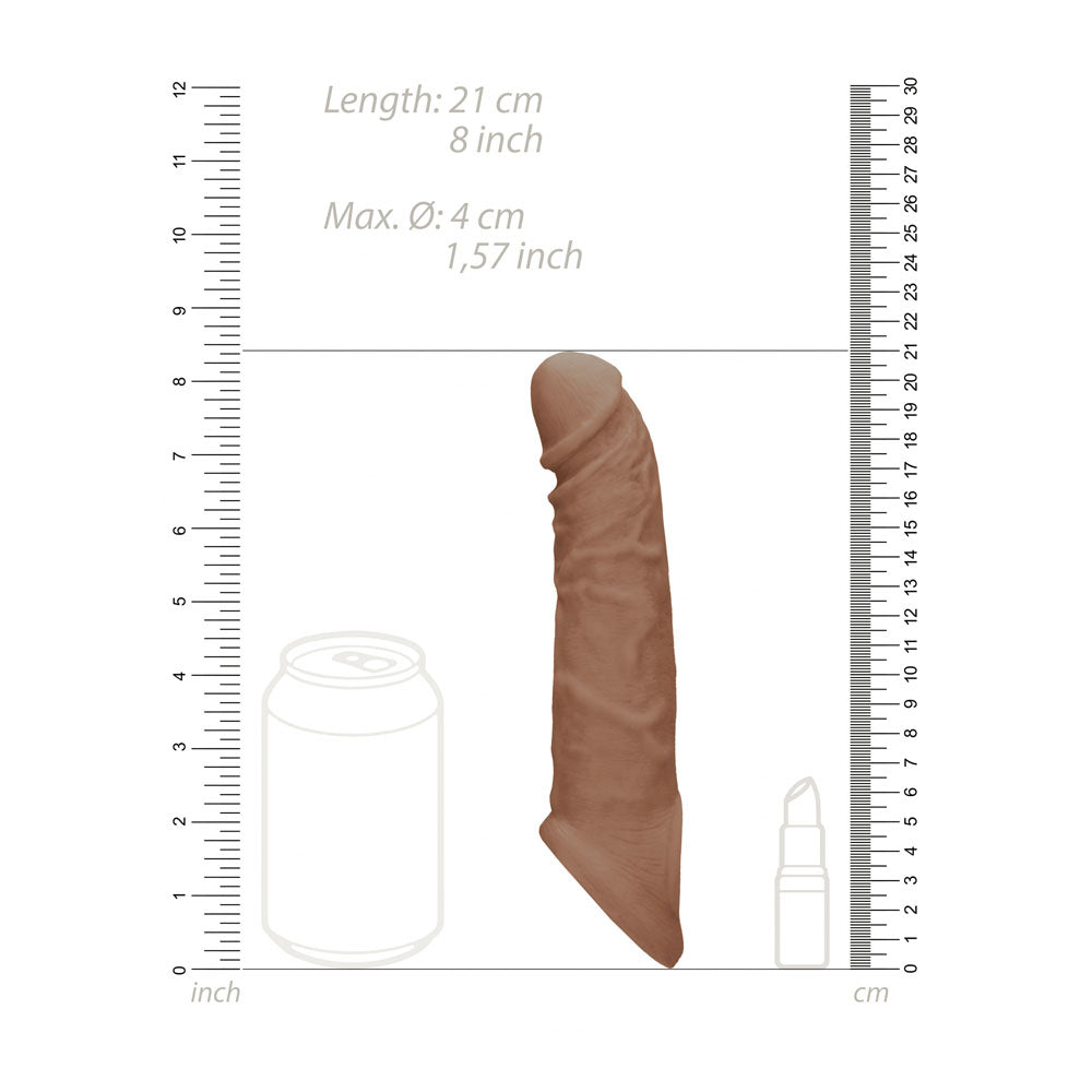 REALROCK 8'' Realistic Penis Extender with Rings - Tan - Tan 20.3 cm Penis Extension Sleeve