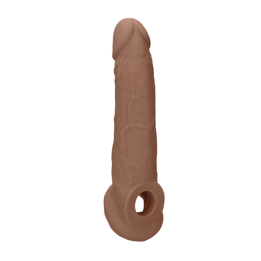 REALROCK 9'' Realistic Penis Extender with Rings - Tan - Tan 22.9 cm Penis Extension Sleeve