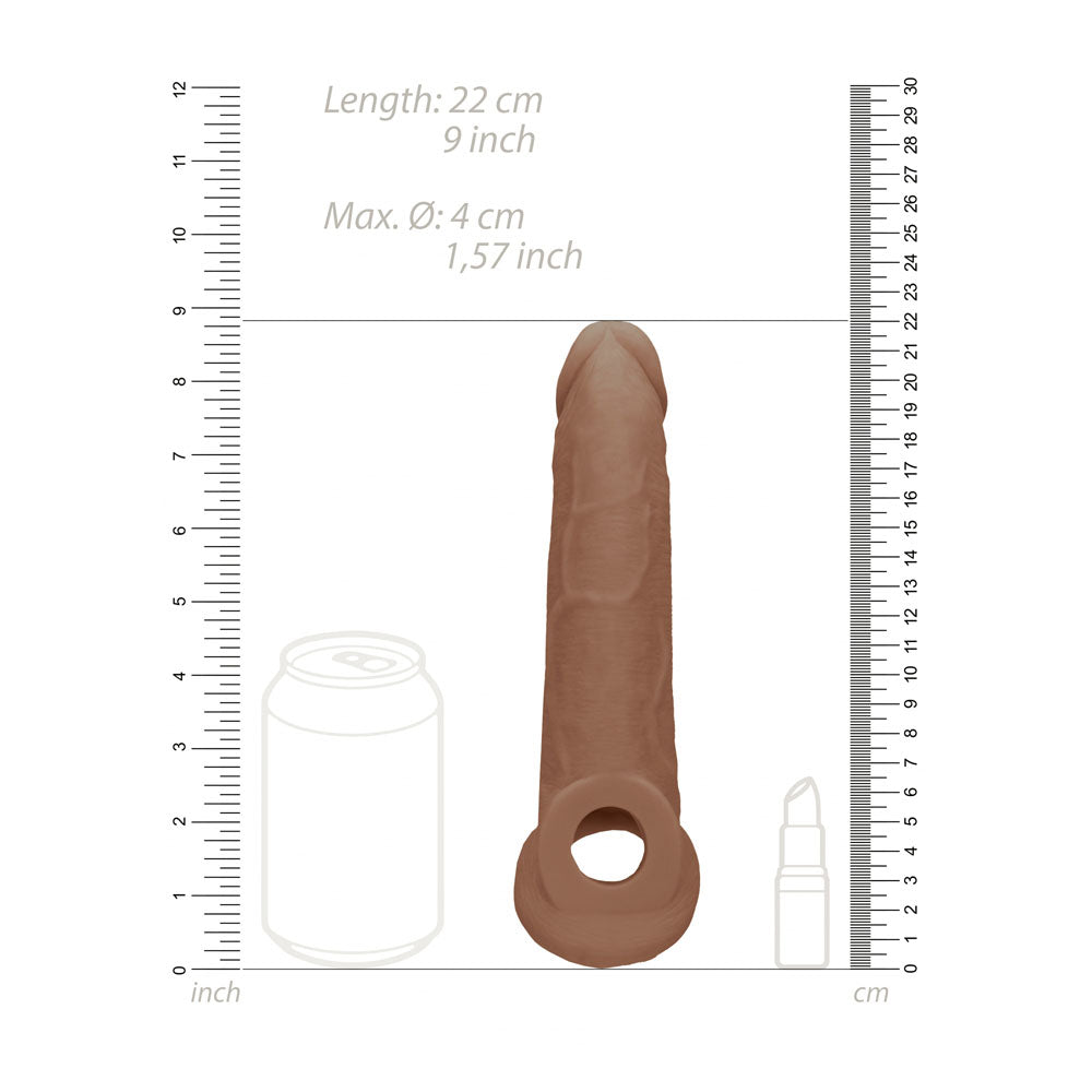 REALROCK 9'' Realistic Penis Extender with Rings - Tan - Tan 22.9 cm Penis Extension Sleeve
