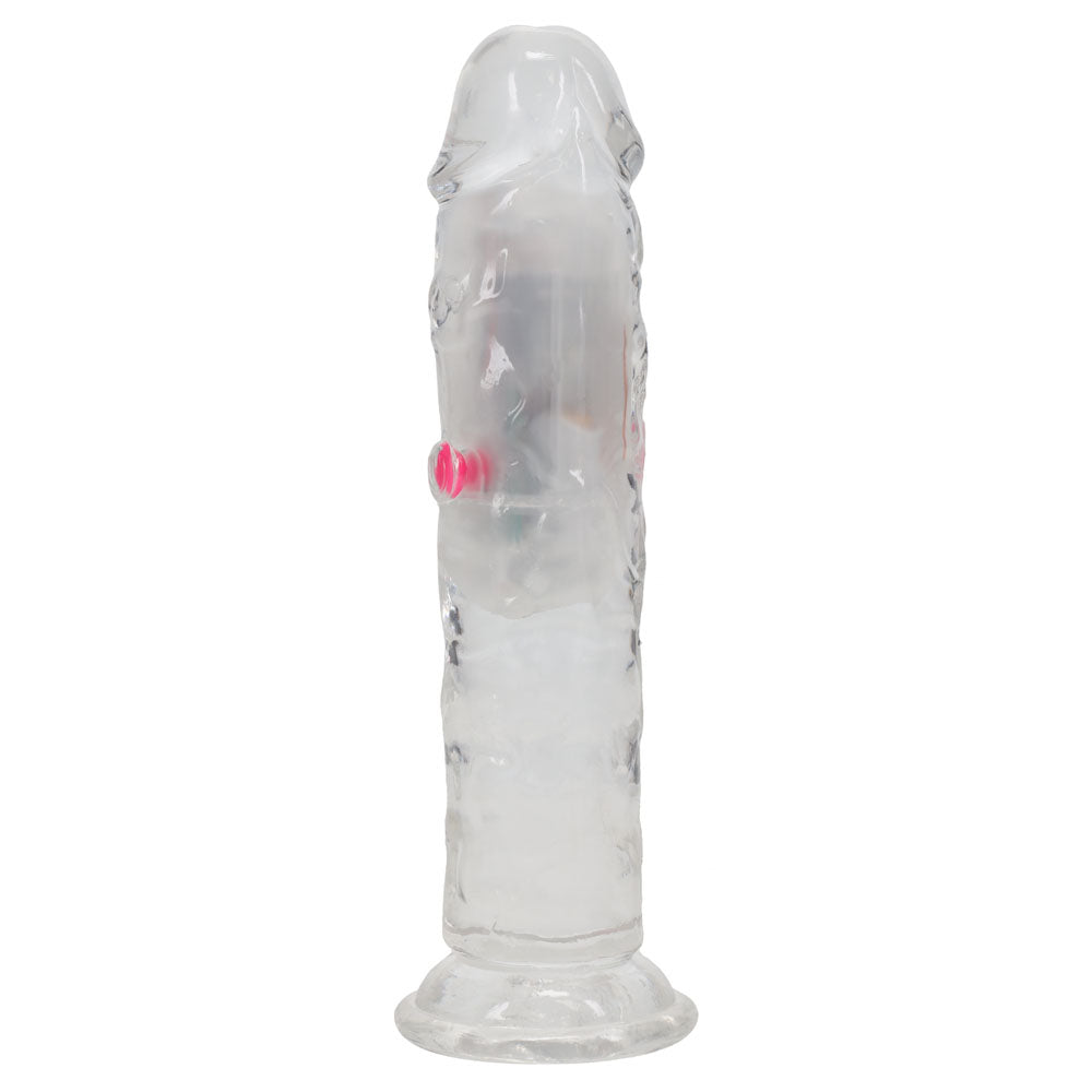 REALROCK 6'' No Balls Wireless Rechargeable LED Vibrating Dong - Clear with LED 16.5 cm USB Rechargeable Vibrating Dong with Remote