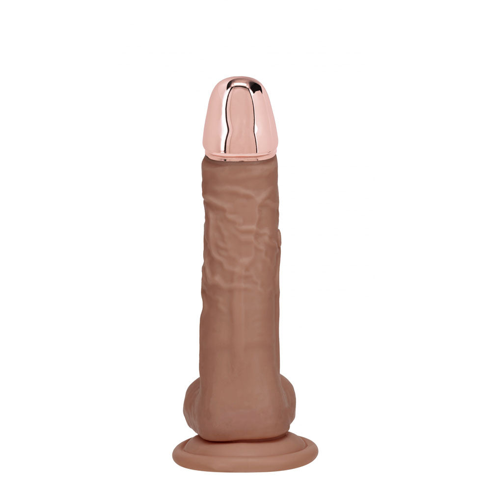 REALROCK Metal Head 6'' Rechargeable Dildo - Tan - Tan 16.2 cm USB Rechargeable Vibrating Dildo with Metal Head and Wireless Remote