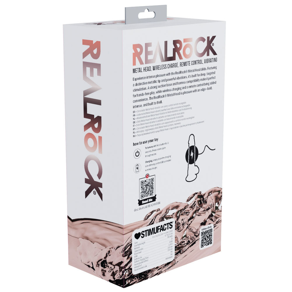 REALROCK Metal Head 6'' Rechargeable Dildo - Tan - Tan 16.2 cm USB Rechargeable Vibrating Dildo with Metal Head and Wireless Remote