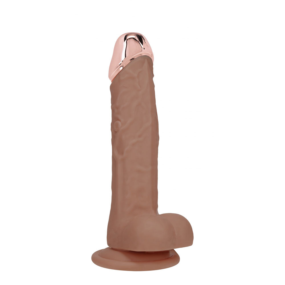 REALROCK Metal Head 7'' Rechargeable Dildo - Tan - Tan 19 cm USB Rechargeable Vibrating Dildo with Metal Head and Wireless Remote