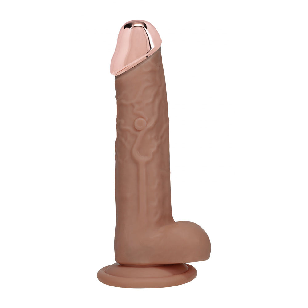REALROCK Metal Head 8'' Rechargeable Dildo - Tan - Tan 22 cm USB Rechargeable Vibrating Dildo with Metal Head and Wireless Remote