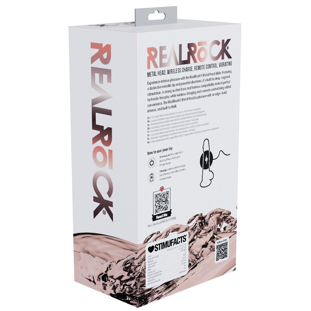REALROCK Metal Head 8'' Rechargeable Dildo - Tan - Tan 22 cm USB Rechargeable Vibrating Dildo with Metal Head and Wireless Remote