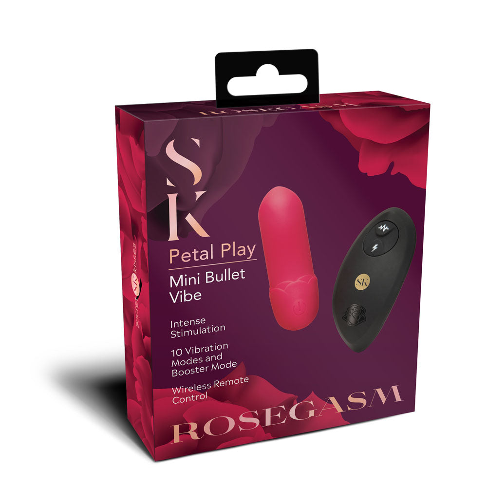 Secret Kisses ROSEGASM Petal Play Mini Bullet Vibe - Red 7.5 cm USB Rechargeable Bullet with Wireless Remote