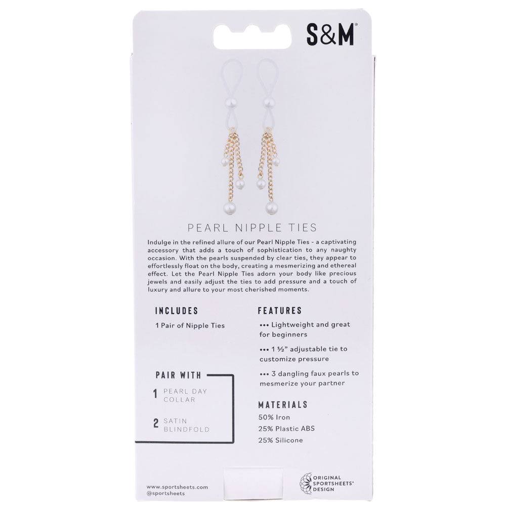 Sex & Mischief Pearl Nipple Ties - Gold/Pearl Nipple Restraints - Set of 2