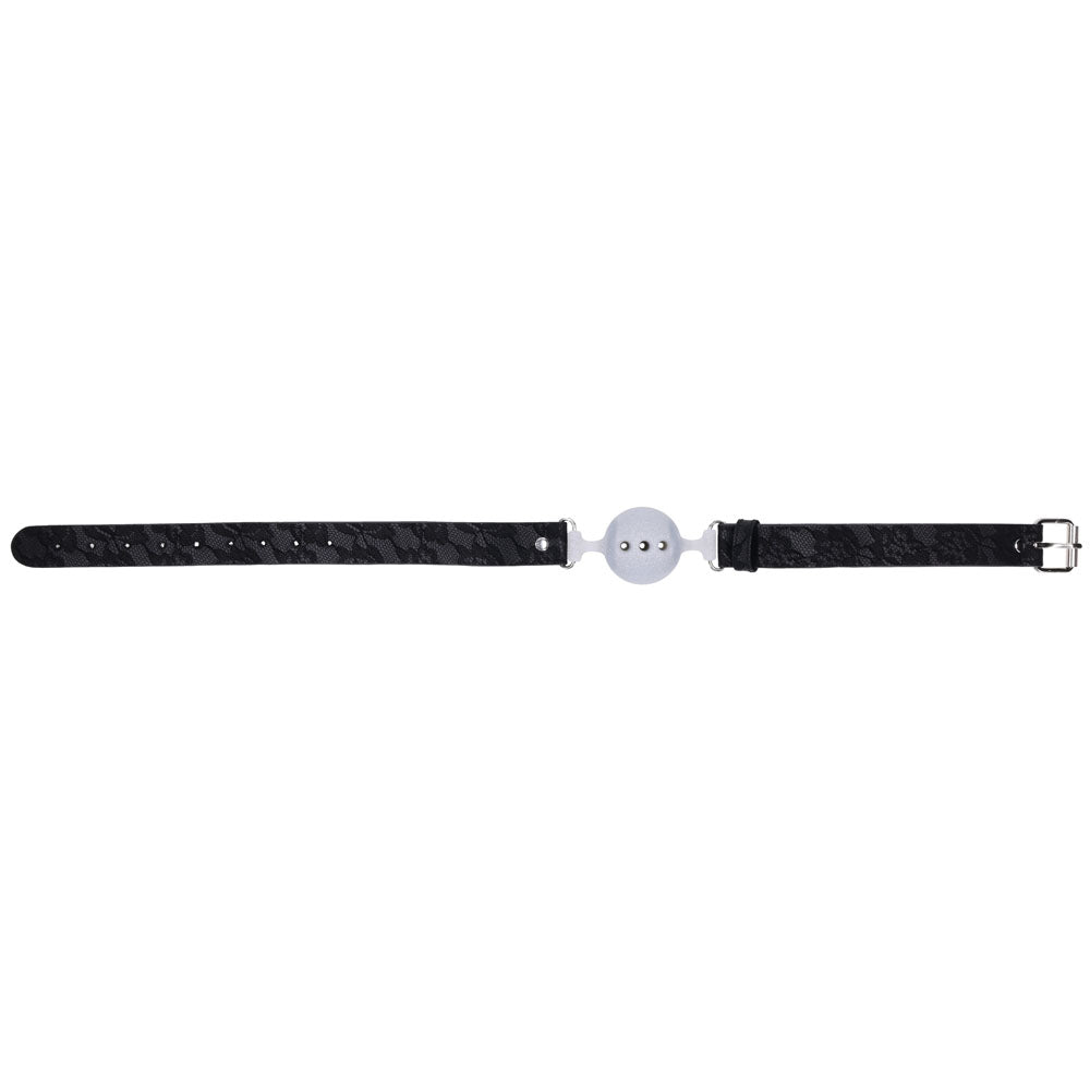 Sex & Mischief Lace Silicone Breathable Ball Gag - Black/Grey Mouth Restraint