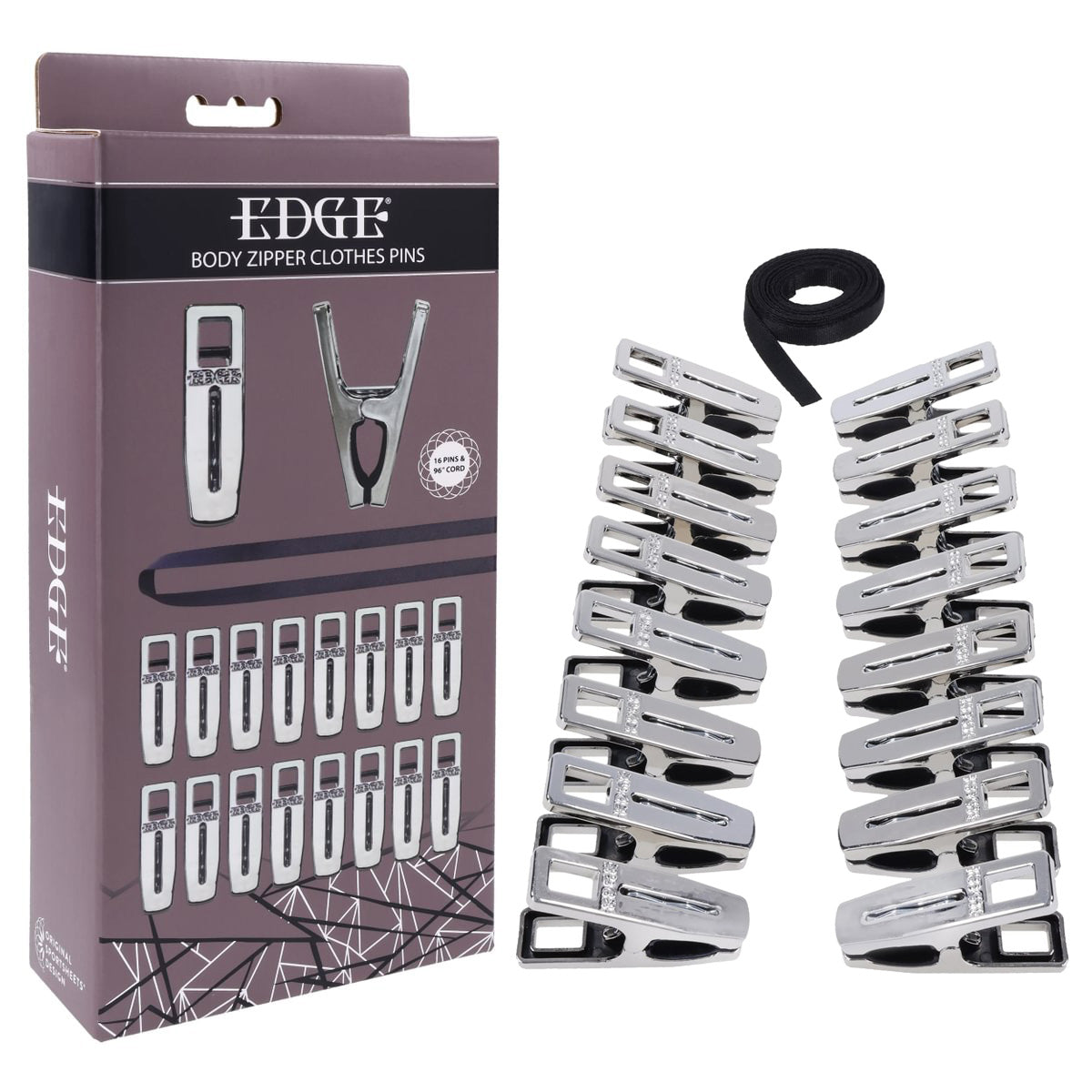 EDGE Body Zipper Clothes Pins - Chrome Chrome Pins - Set of 16