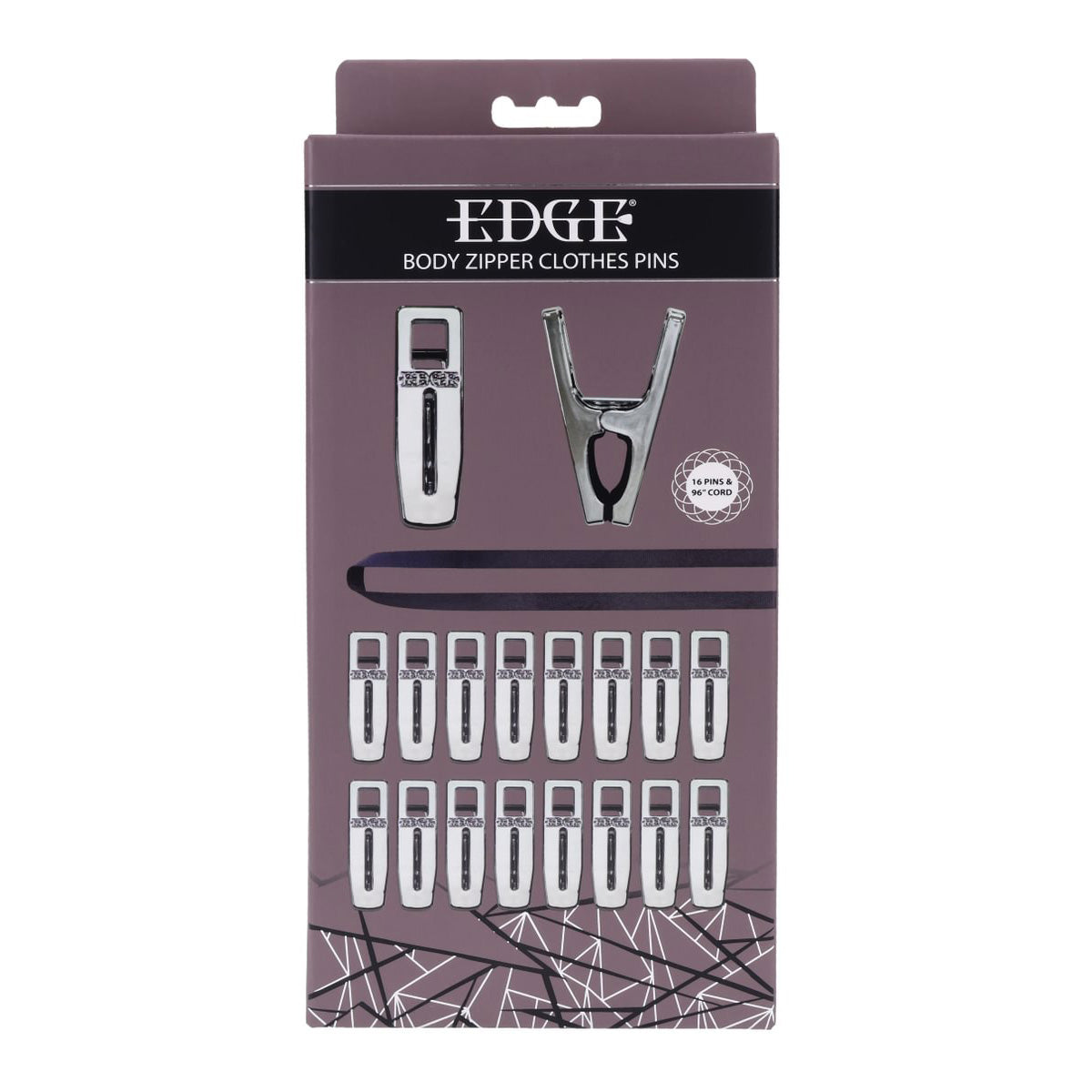 EDGE Body Zipper Clothes Pins - Chrome Chrome Pins - Set of 16