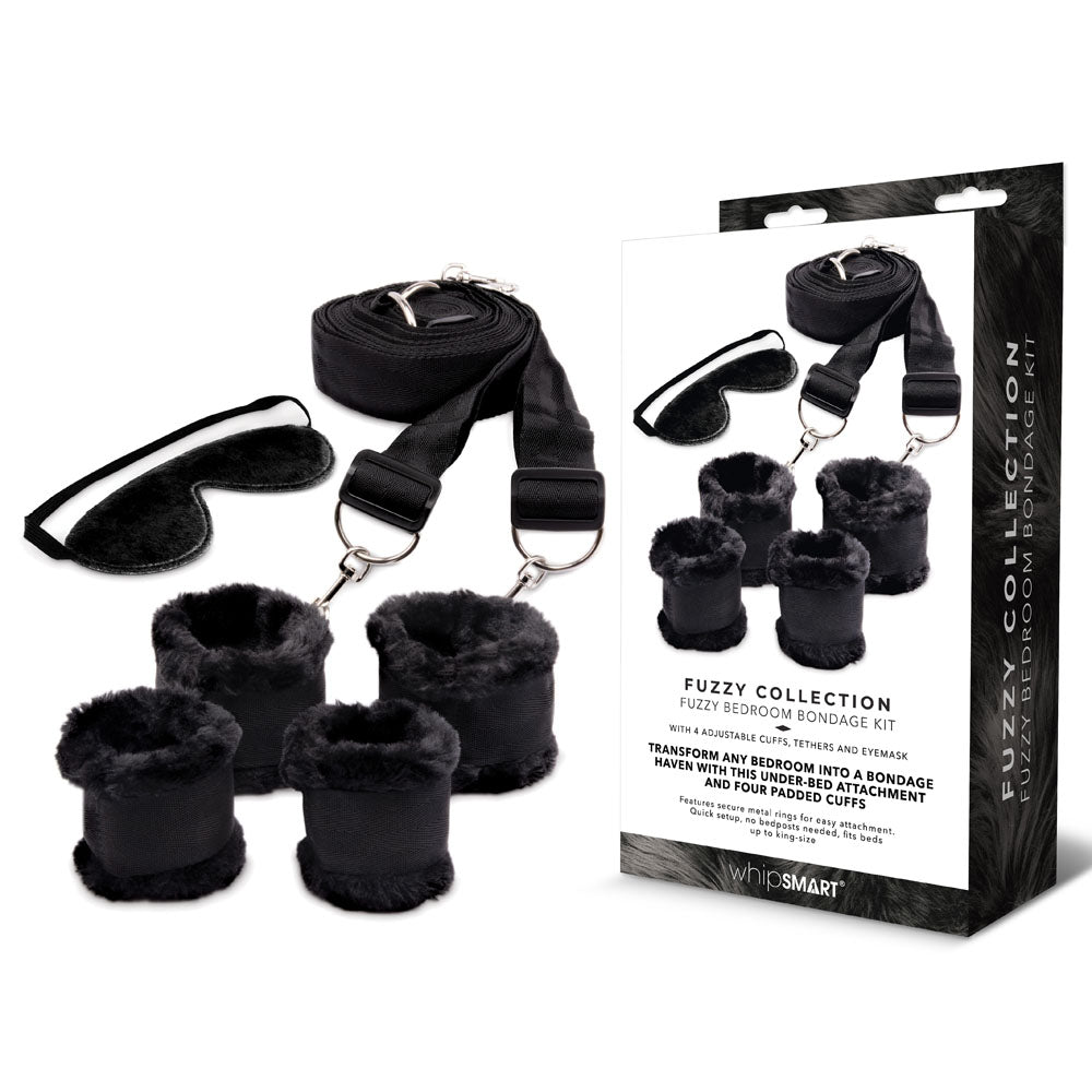 WhipSmart Fuzzy Bedroom Bondage Kit - Black Under The Bed Restraint Set