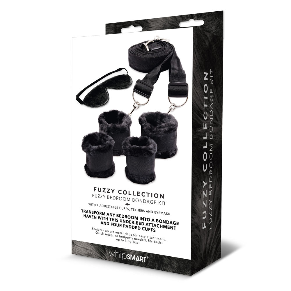 WhipSmart Fuzzy Bedroom Bondage Kit - Black Under The Bed Restraint Set