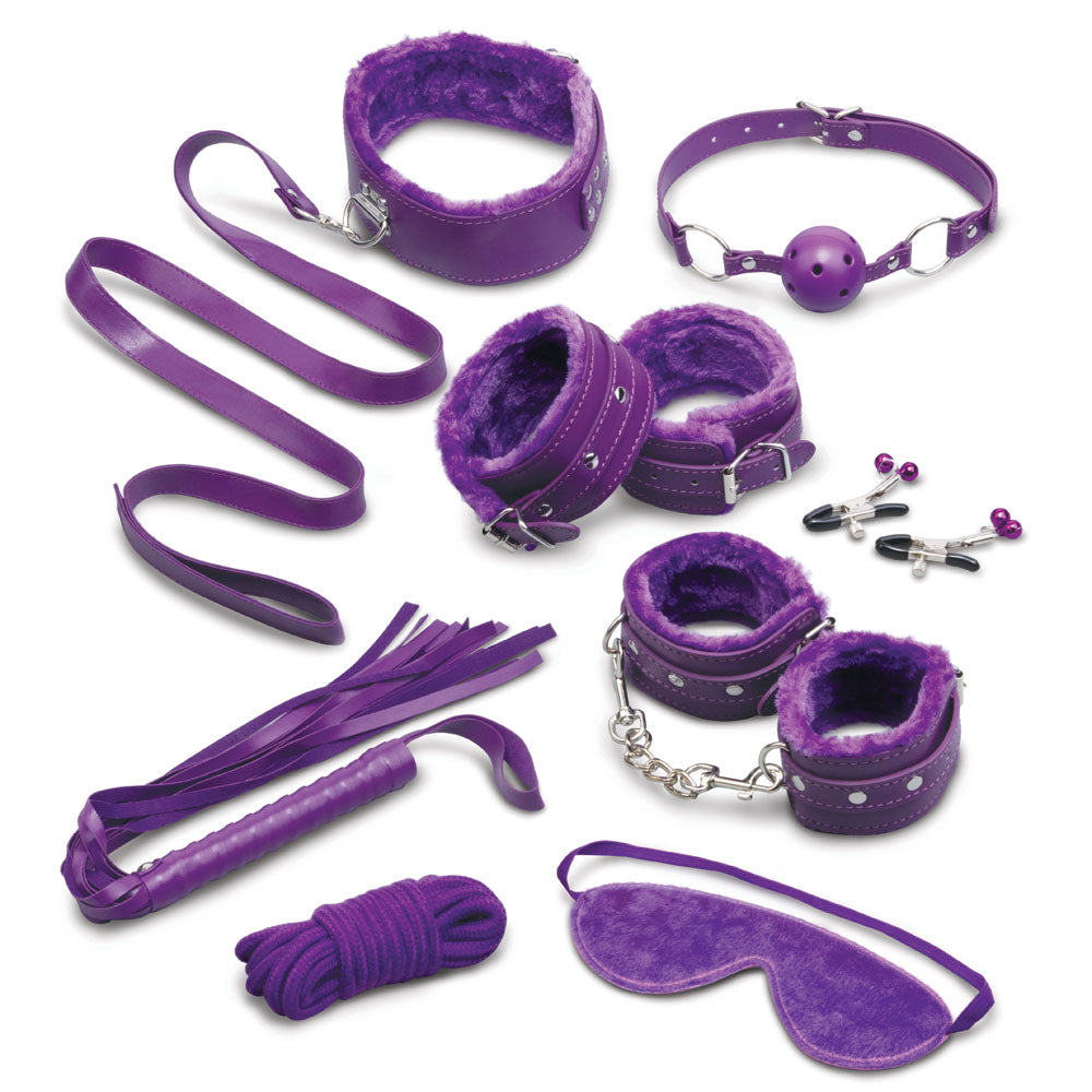 WhipSmart Fuzzy Everything You Need Bondage Kit - Purple Bondage Kit - 12 Piece Set