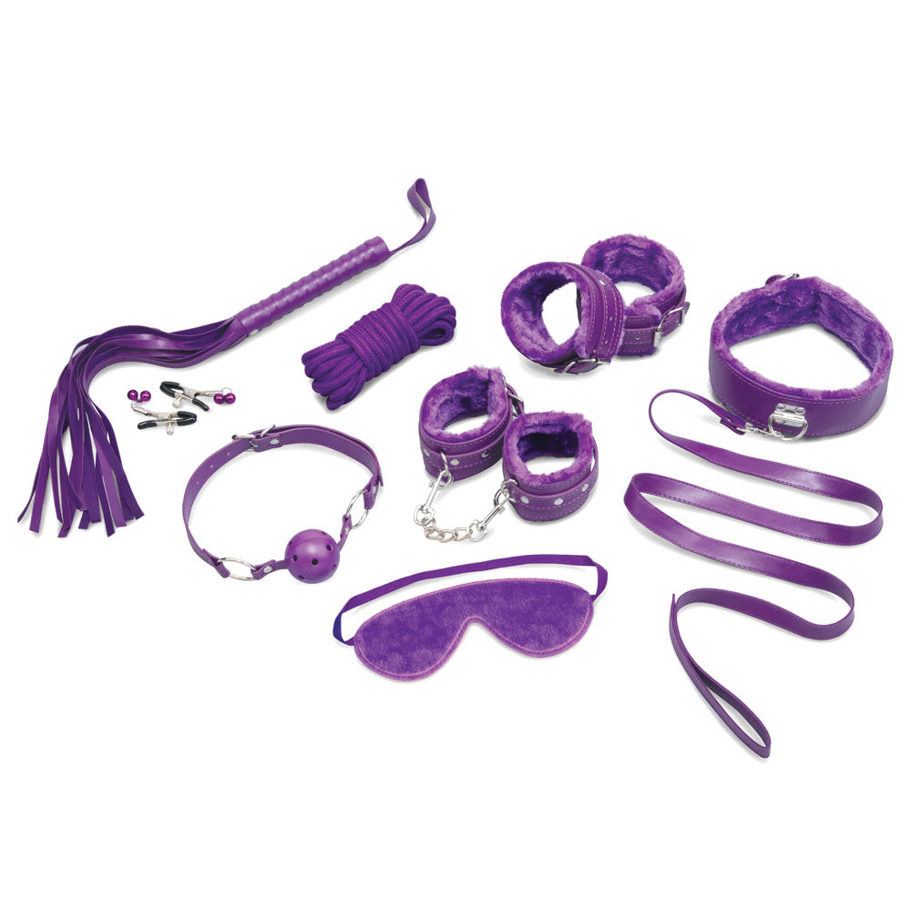 WhipSmart Fuzzy Everything You Need Bondage Kit - Purple Bondage Kit - 12 Piece Set