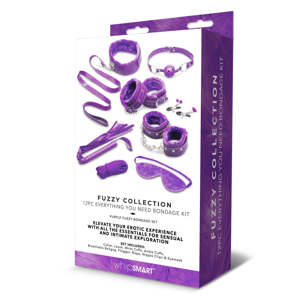 WhipSmart Fuzzy Everything You Need Bondage Kit - Purple Bondage Kit - 12 Piece Set