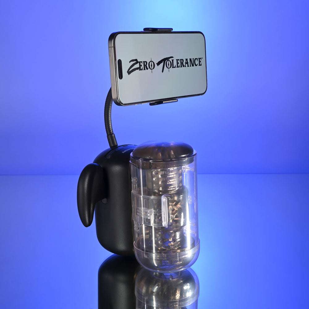 Zero Tolerance HOLD ME TIGHT - Black USB Rechargeable Vibrating Auto Stroker with Phone Holder